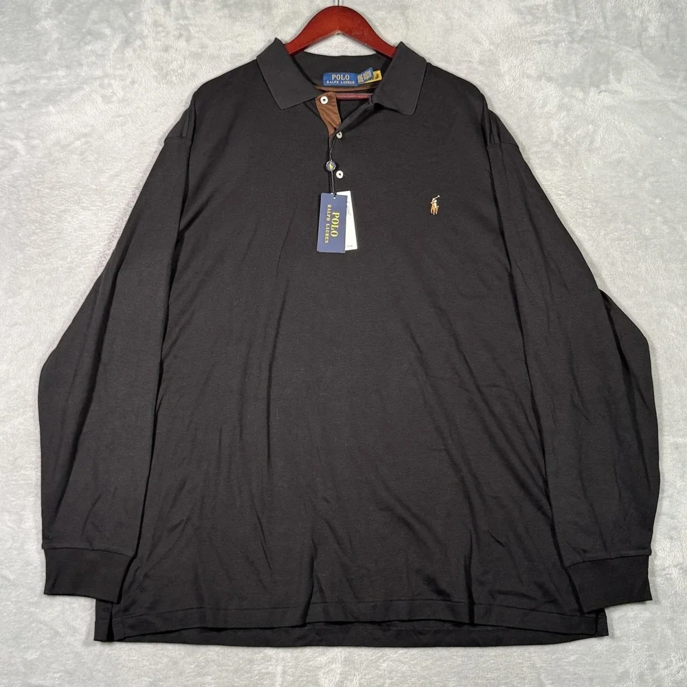 Polo Ralph Lauren Polo Shirt Mens 2XLT 2XL Tall Black Soft Cotton Long Sleeve